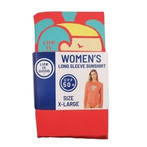 Life is Good Women's small coral pink longsleeve sunshirt turtle UPF 50+